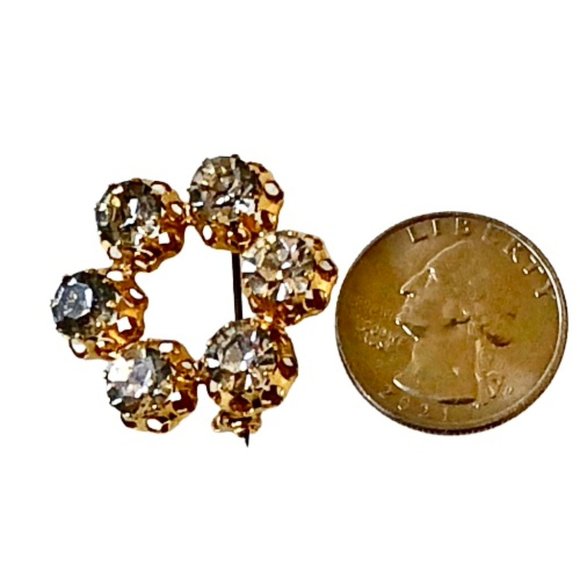 Made in Austria Vintage Crystal Round Brooch Goldtone and Clear - Picture 7 of 10